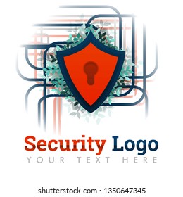 Security logo template for network protection, secure internet, online, e-commerce, hosting, cloud, storage, communication, service provider companies. can be for web, banner, flyer, brochure, mobile