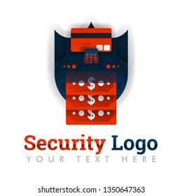 Security logo template for protection of transactions, money withdrawals, ATMs, online, mobile banking, peer to peer, blockchain, banking, credit cards. can be for web, banner, flyer, brochure, mobile