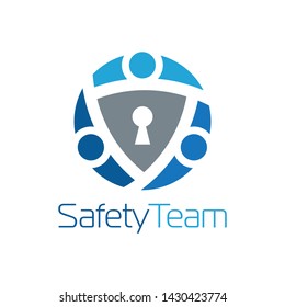 Security logo that forms teamwork symbol in blue color