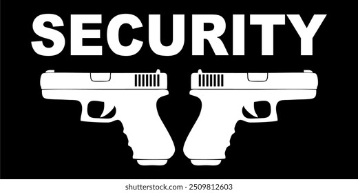 Logotipo de seguridad con dos pistolas aisladas sobre fondo negro