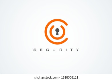 Security Logo,Letter C and U combination with keyhole icon inside,vector illustration