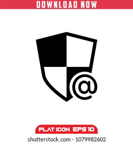 Security Mail Shield . Safety. Black Vector Icon in flat design.Isolated.
