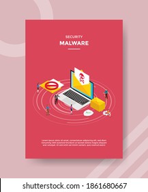 security malware people standing front laptop skull envelope on display for template flyer and print banner cover book books modern flat style