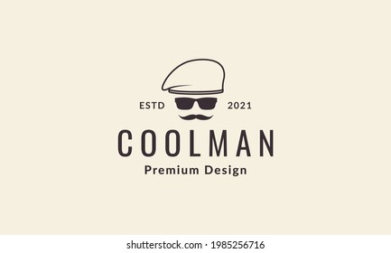 security man with hat mustache hipster logo symbol vector icon illustration graphic design