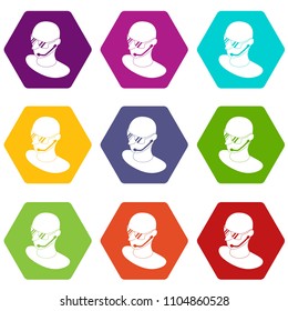Security man icons 9 set coloful isolated on white for web