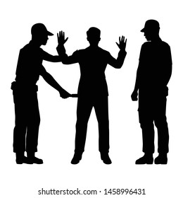 Security man with metal detector silhouette vector, Safety guard concept
