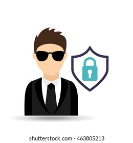 security man with protection icon, vector illustration