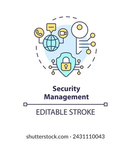 Security management multi color concept icon. Internet infrastructure administration. Intrusion detection monitoring. Round shape line illustration. Abstract idea. Graphic design. Easy to use