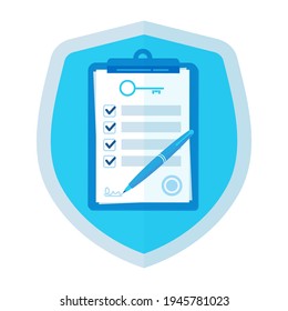 Security Mark Of The Real Estate Contract. Floating vector illustration. For web and mobile applications