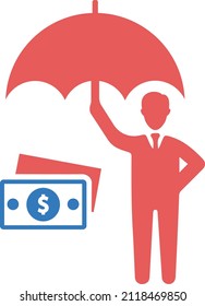 Security means insurance, money saved, money deposit umbrella icon.