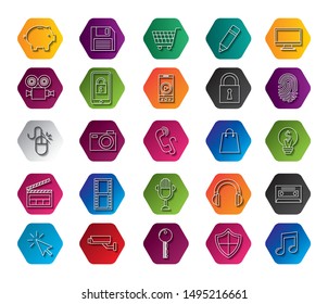 security and media player set icons vector illustration design
