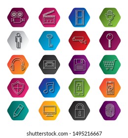 security and media player set icons vector illustration design