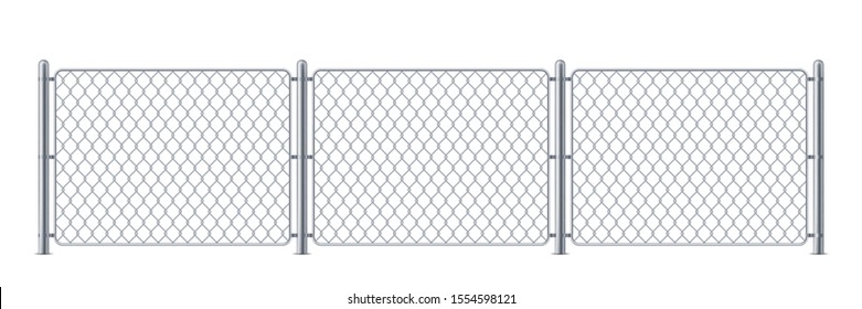 Security metal fence or police steel chain link barrier, wire construction for enclosure for mma or cage, border for concert or protection, chained boundary or net obstacle. Keep or wall, danger gate