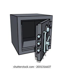 Security metal safe box with opened door and empty space inside in perspective view. Simple vector illustration isolated on white background
