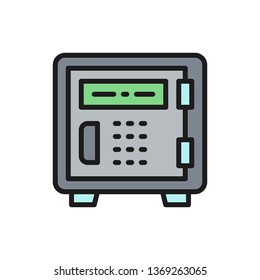 Security metal safe flat color line icon.