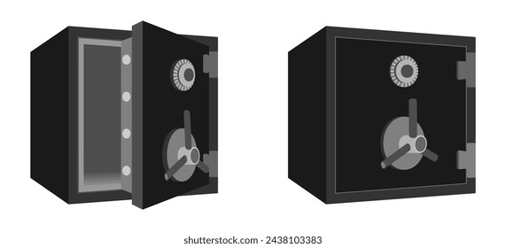 conjunto de cajas fuertes de metal de seguridad. vector de diseño plano aislado sobre fondo blanco.