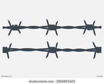 Security metallic barbed wire fence vector illustration isolated silhouette icon for protection boundary defense design