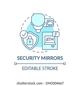 Security mirrors concept icon. Avoiding theft idea thin line illustration. Help provide safe and secure work environment. Vector isolated outline RGB color drawing. Editable stroke