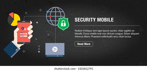 Security mobile concept. Internet banner with icons in vector. Web banner for business, finance, strategy, investment, technology and planning.