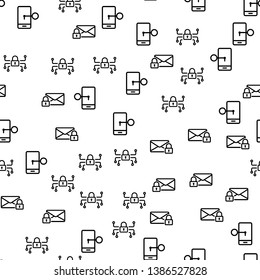 Security Mobile System Seamless Pattern Vector. Smartphone, Letter, Security Center And Lock With Key Monochrome Texture Icons. Protection Of Personal Information Template Flat Illustration