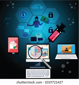 Security network concept,search and destroy virus's lurk in computer - vector Illustration