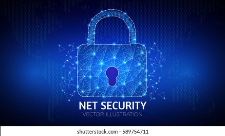 Security Network Connection Design with Lock Sign. Global Security with Triangle Elements. Vector illustration