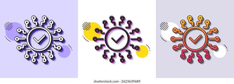 Security network line icon. Halftone dotted pattern. Gradient icon with grain shadow. Cyber defence sign. Artificial intelligence symbol. Line security network icon. Various designs. Vector