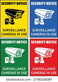Security Notice Surveillance Cameras In Use Safety Sign - 1 Set (4 pcs)