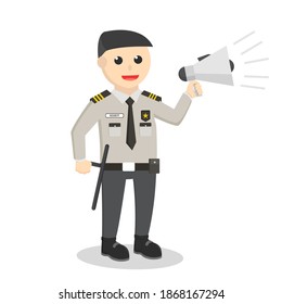 security officer holding megaphone design character on white background