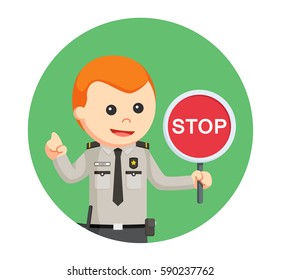 security officer with stop sign in circle background