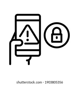 Seguridad en el dispositivo inteligente. Smartphone con cerradura. Vector de línea. Aislar sobre fondo blanco.