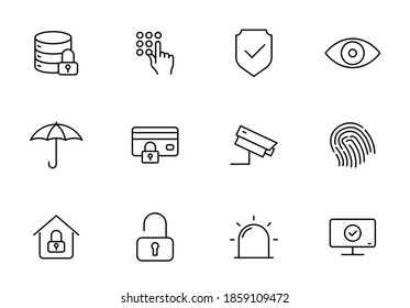 security outline vector icons isolated on white. security icon set for web and ui design, mobile apps and print products