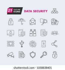 Security - outline web icon set  vector  thin line icons collection