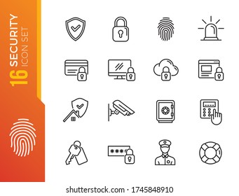 Security - outline web icon set, vector, thin line icons collection