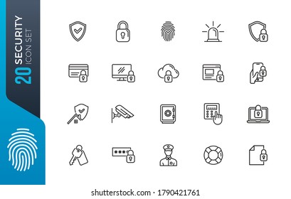 Security - outline web icon set, vector, thin line icons collection