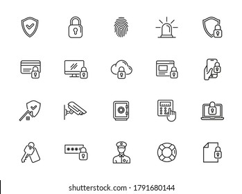 Security - outline web icon set, vector, thin line icons collection