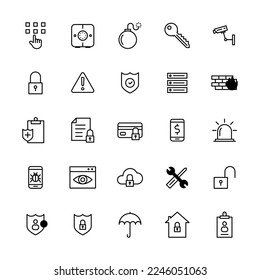 Seguridad: conjunto de iconos de esquema web, colección de iconos vectoriales, de línea delgada.