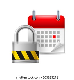 Security padlock and calendar with marked day