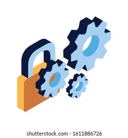 security padlock with gearwheel on white background vector illustration design