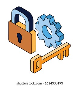 security padlock with gearwheel on white background vector illustration design