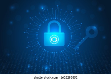 security with padlock and key on abstract. protection and privacy digital technology on background.
