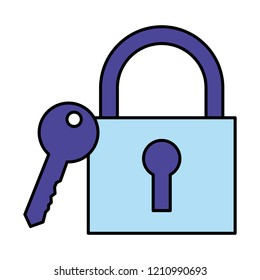 security padlock and key on white background