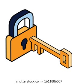 security padlock with key on white background vector illustration design