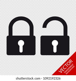 Security Padlock - Locked And Unlocked Vector Icons - Isolated On Transparent Background