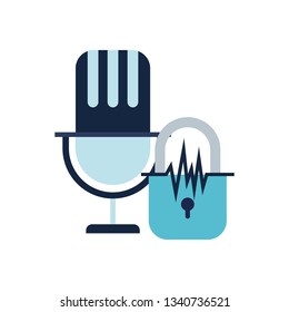 security padlock and microphone isolated icon