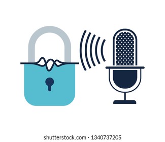 security padlock and microphone isolated icon