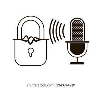 security padlock and microphone solated icon