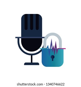 security padlock and microphone solated icon