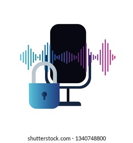 security padlock and microphone solated icon