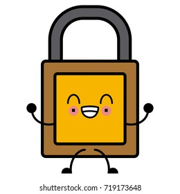 Security padlock symbol cute kawaii cartoon